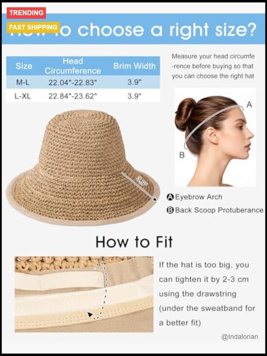 Handmade Straw Bucket Hat with UV Protection - Packable Wide Brim Sun Hat for